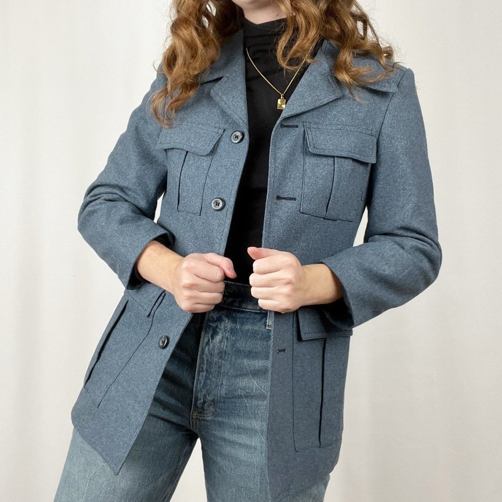 Vintage Oversized Safari Style Long Blazer Jacket Suit Pea Coat Made In Canada - Picture 1 of 7